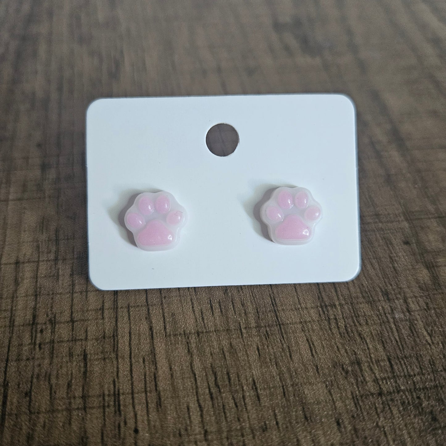 Pink & White Paw Print Stud Earrings