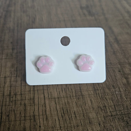 Pink & White Paw Print Stud Earrings